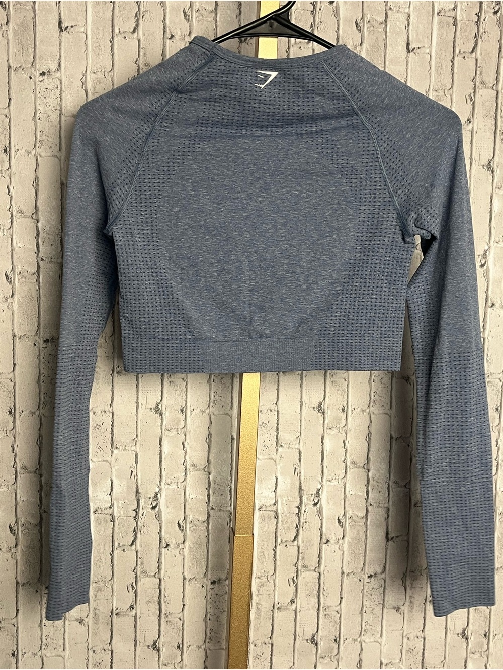 Gymshark Vital Seamless 2.0 Long Sleeve Crop Top Evening Blue Marl Size Small S - Picture 7 of 7